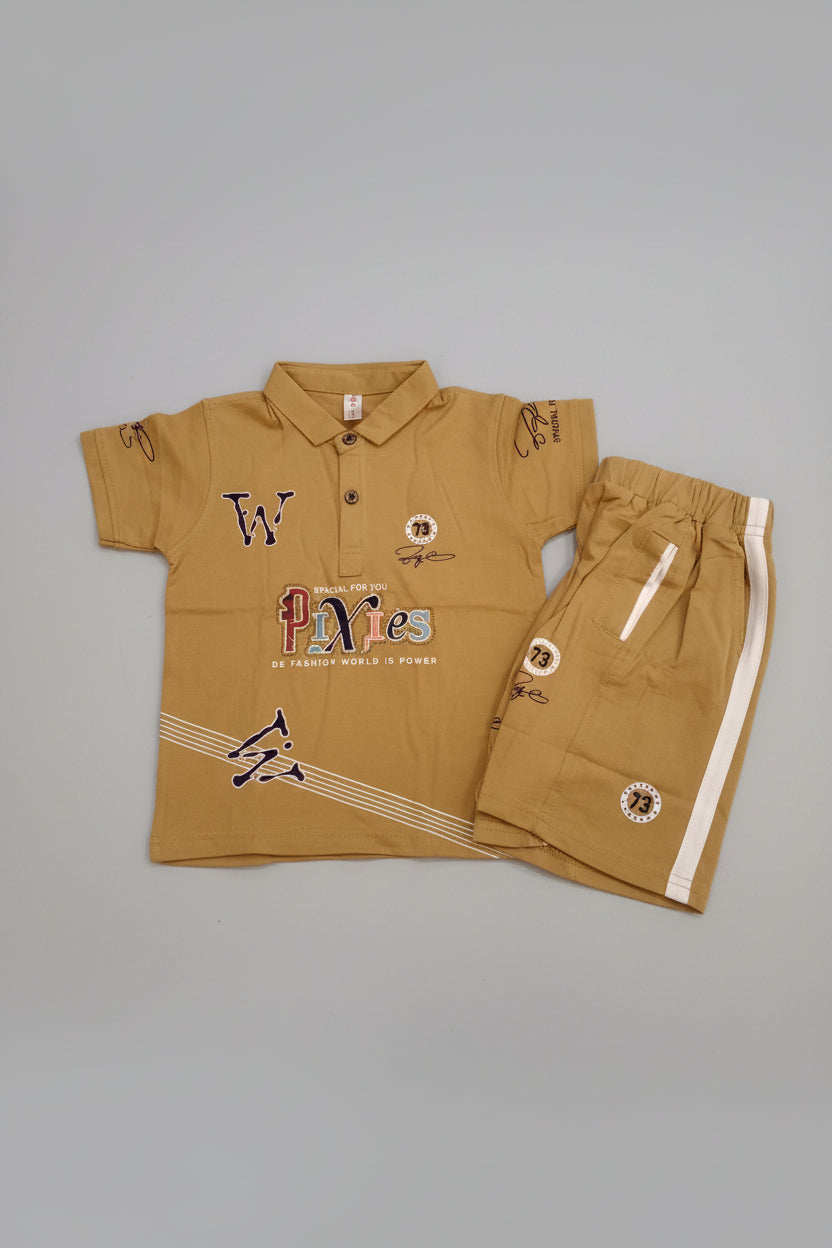 Kids Printed Polo T-Shirt & Shorts Co-Ord Set 334