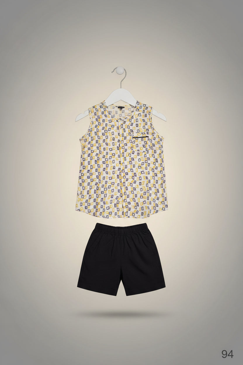 Kids Printed Sleeveless Shirt & Solid Shorts Set 94