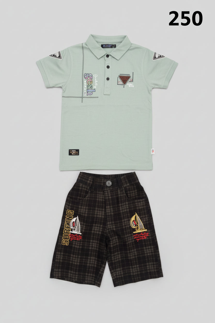 Kids Polo T-Shirt & Check Shorts Set – Summer Casual Outfit 250