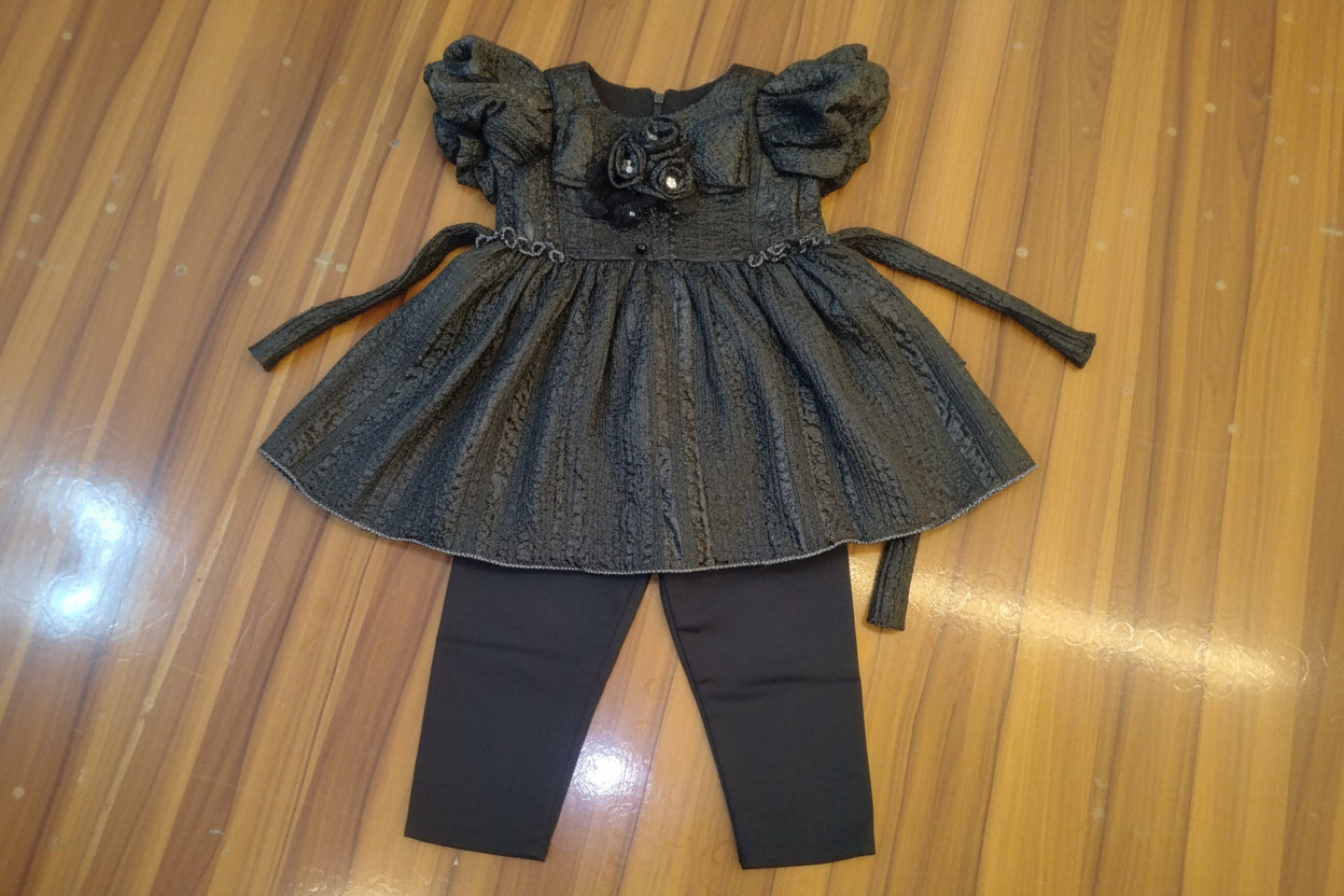 Baby Girls Textured Ruffle Top & Wide-Leg Pant Set-861