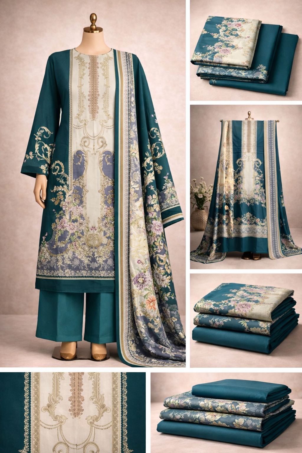 Premium Floral Printed Lawn Three Piece Suit Set 1141