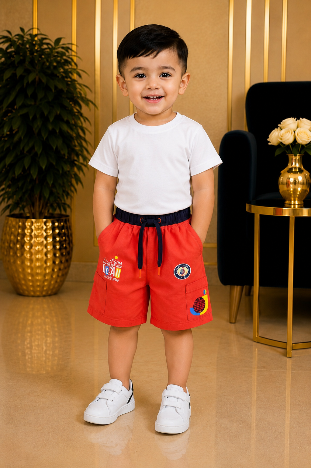 Premium Boys Ocean Print Cargo Shorts-BO15