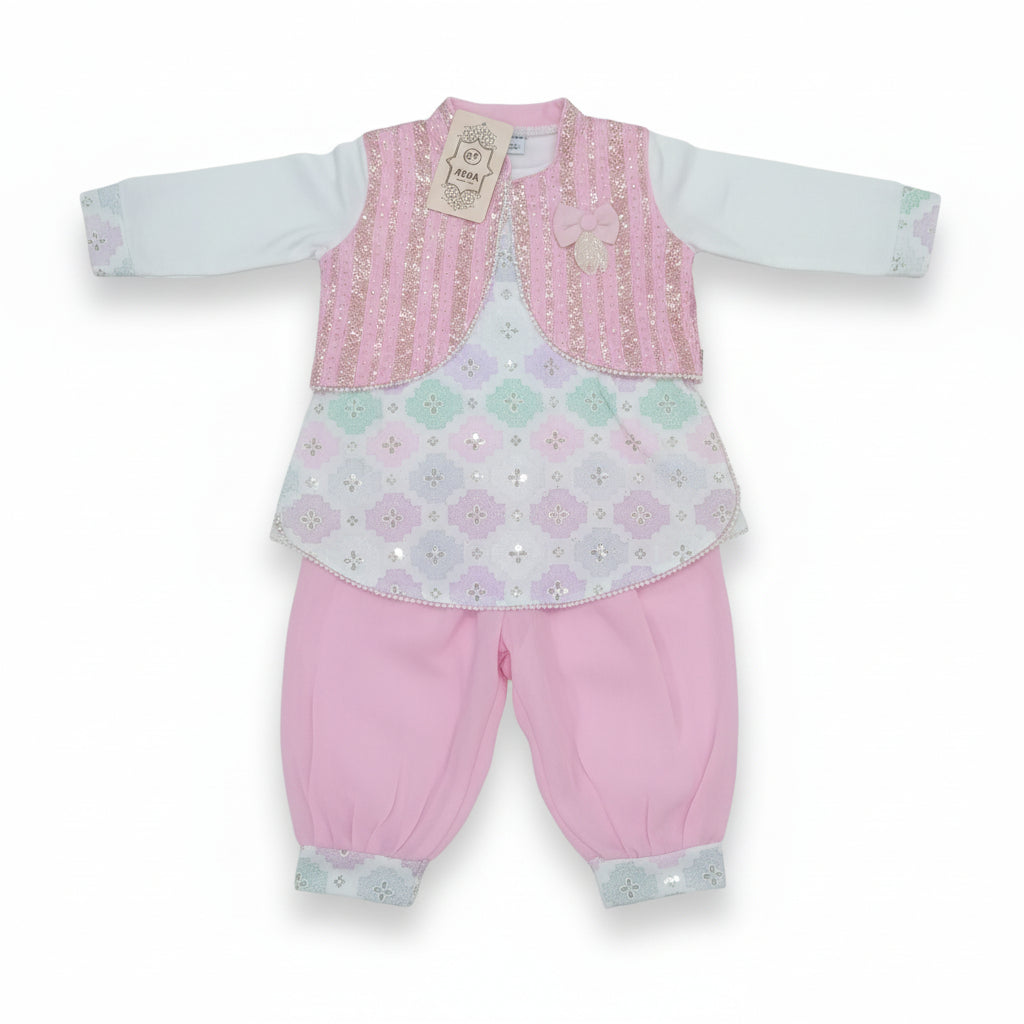 Girls Floral  Harem Pant Set with Shimmer Vest 255