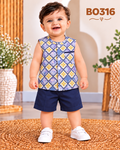 Baby Boys Printed Sleeveless Shirt & Shorts Set-BO316