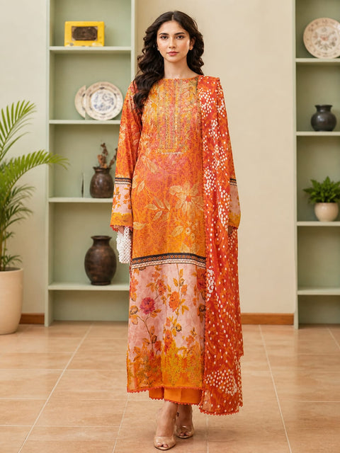 Luxury Digital Printed Lawn Three Piece Set-C254