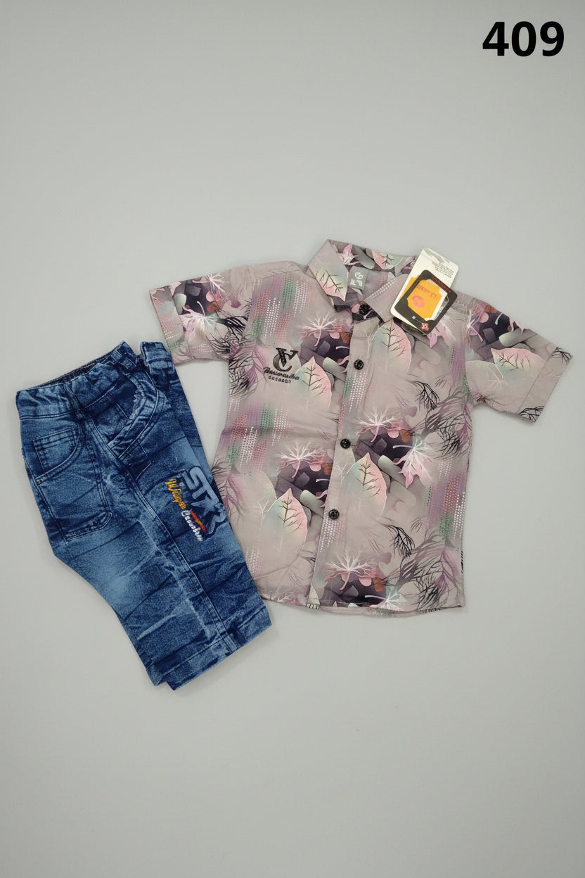 Kids Premium Printed Shirt & Denim Jeans Set.409