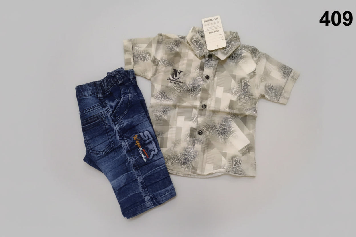 Boys Printed Short Sleeve Shirt & Denim.409