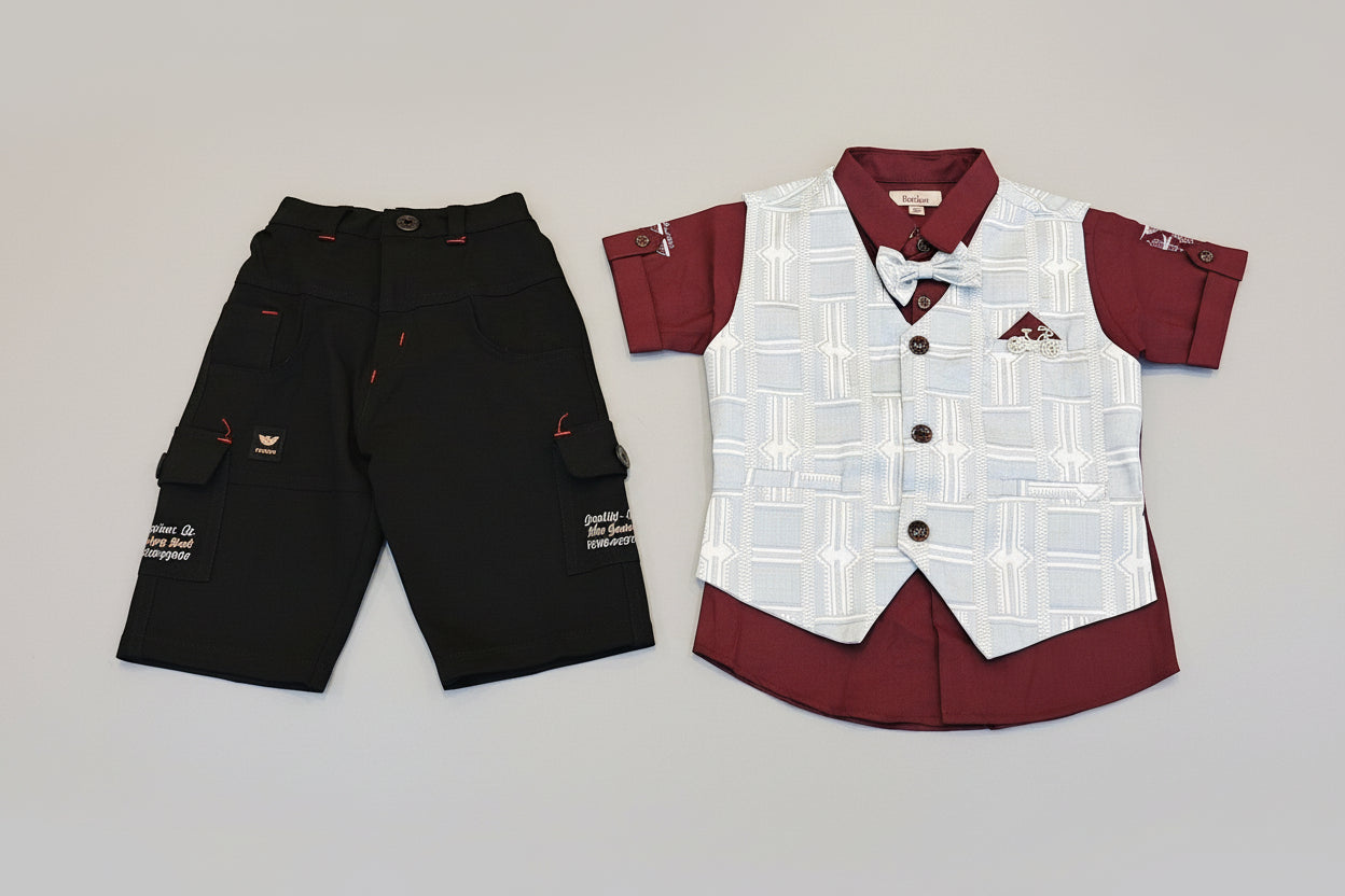 Boys Formal Waistcoat Shirt & Pant Set with Bow Tie 382