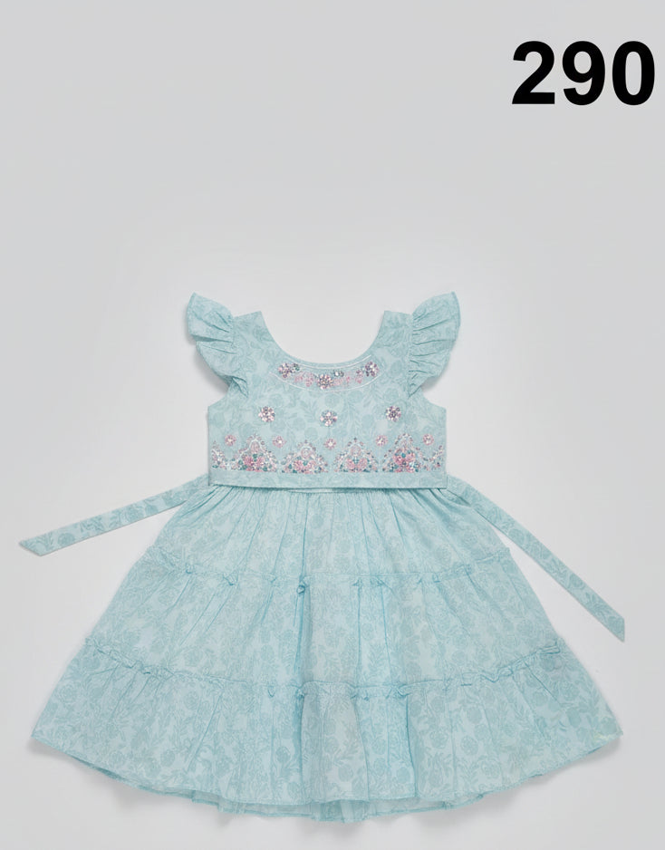 Girls Floral Embroidered Party Dress (Sleeveless Ruffle Style) 290