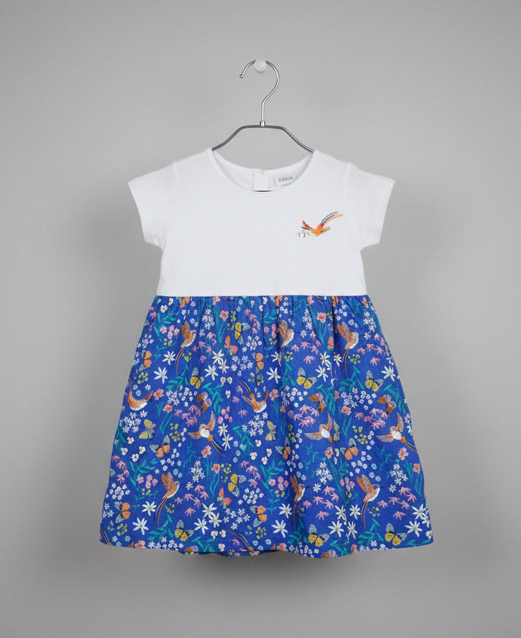 Girls Bird & Floral Printed Dress-3300