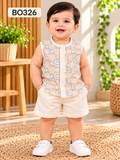 Premium Geometric Print Sleeveless Shirt & Shorts Set for Baby Boys – BO326