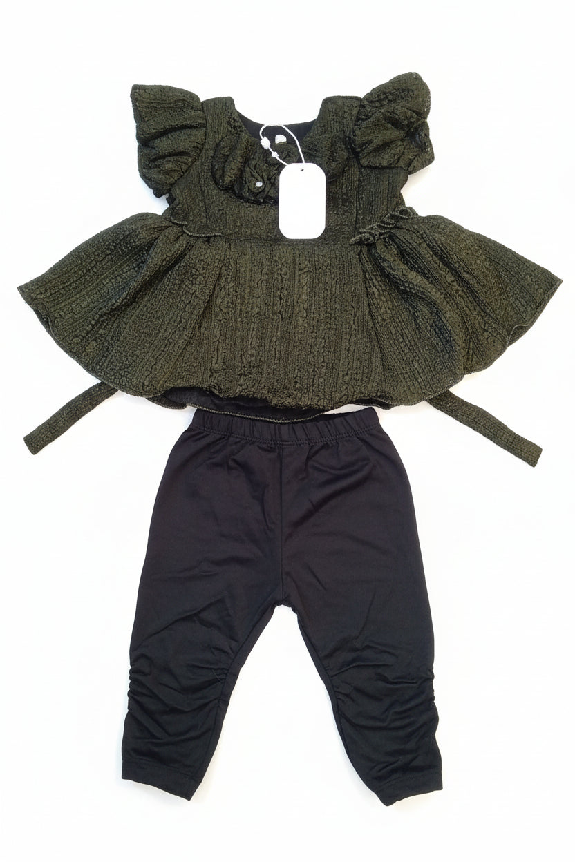 Baby Girls Textured Ruffle Top & Wide-Leg Pant Set-861