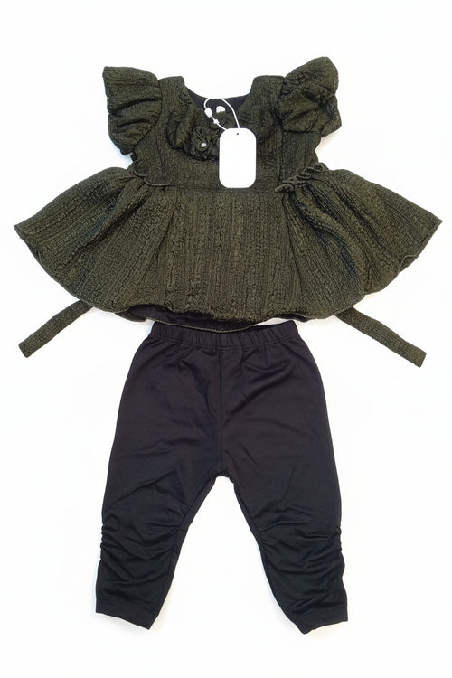Baby Girls Textured Ruffle Top & Wide-Leg Pant Set-861