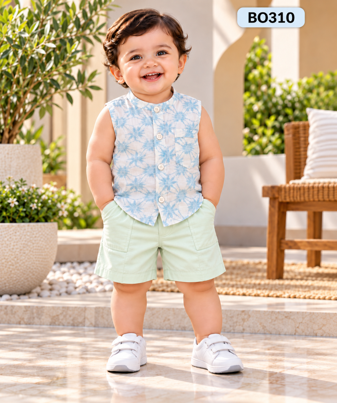Baby Boys  Printed Sleeveless Shirt & Shorts Set-BO310