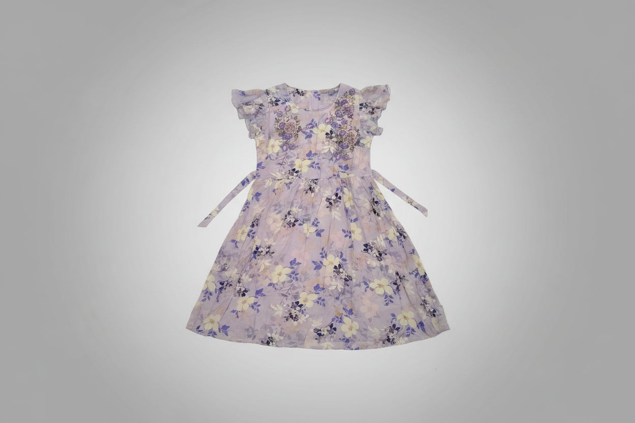 Girls Floral Embroidered Party Frock Dress with Flutter Sleeves.36.