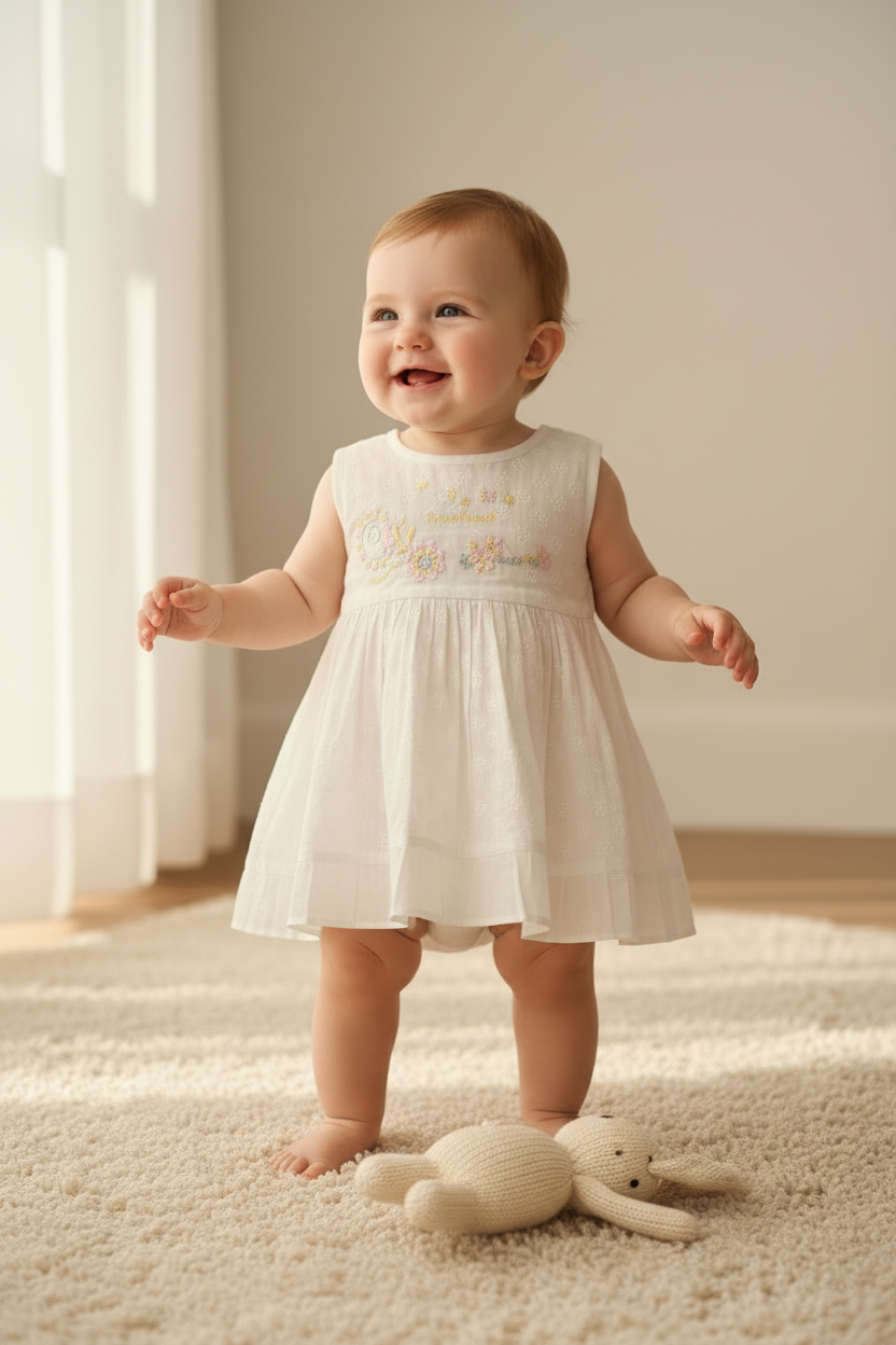 Baby Girls Sleeveless Embroidered Net Frock with Diaper Pant 103