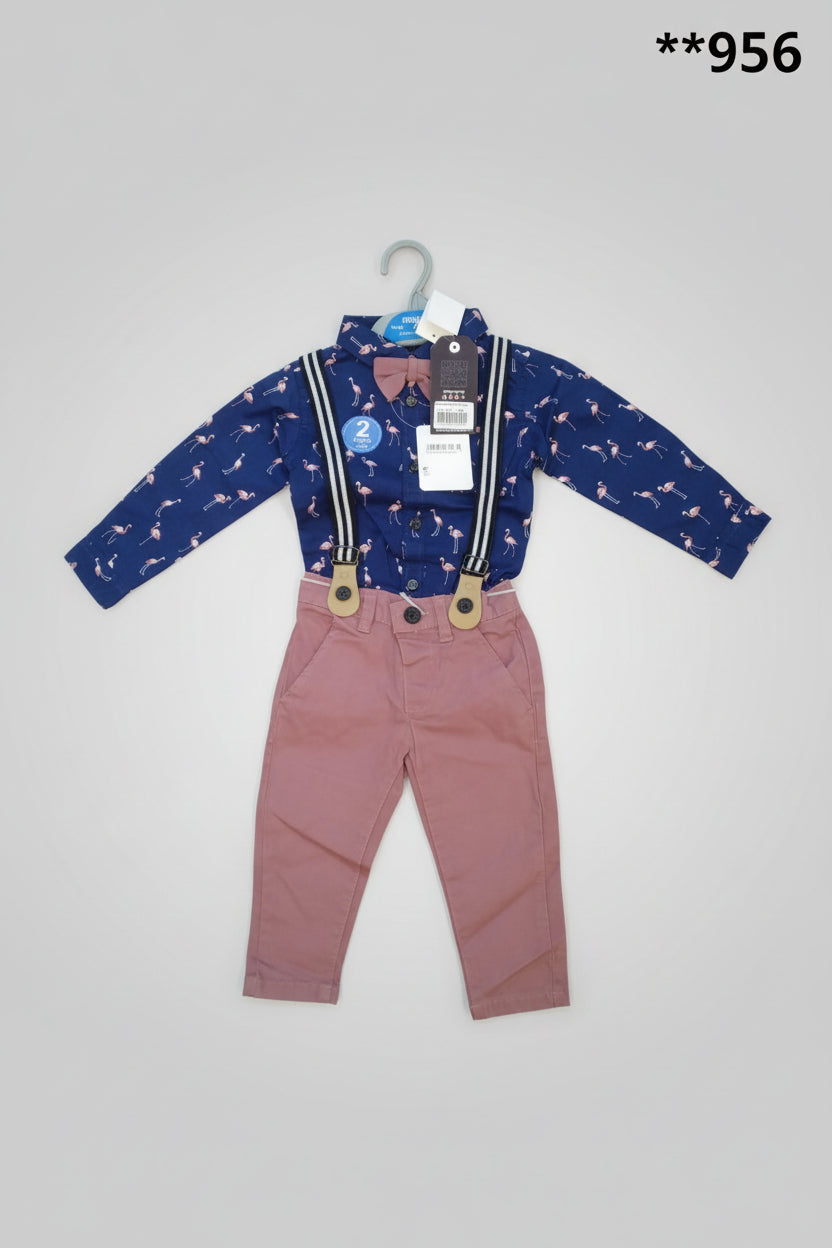 GATSBY Baby Formal Suspender Set – Printed Shirt with Bow Tie MIXED-6 956
