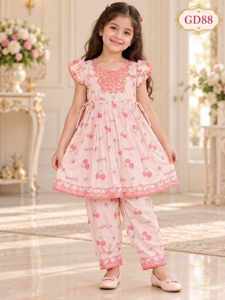 Premium Girls Cherry Print Ruffle Top & Pant Set – GD88