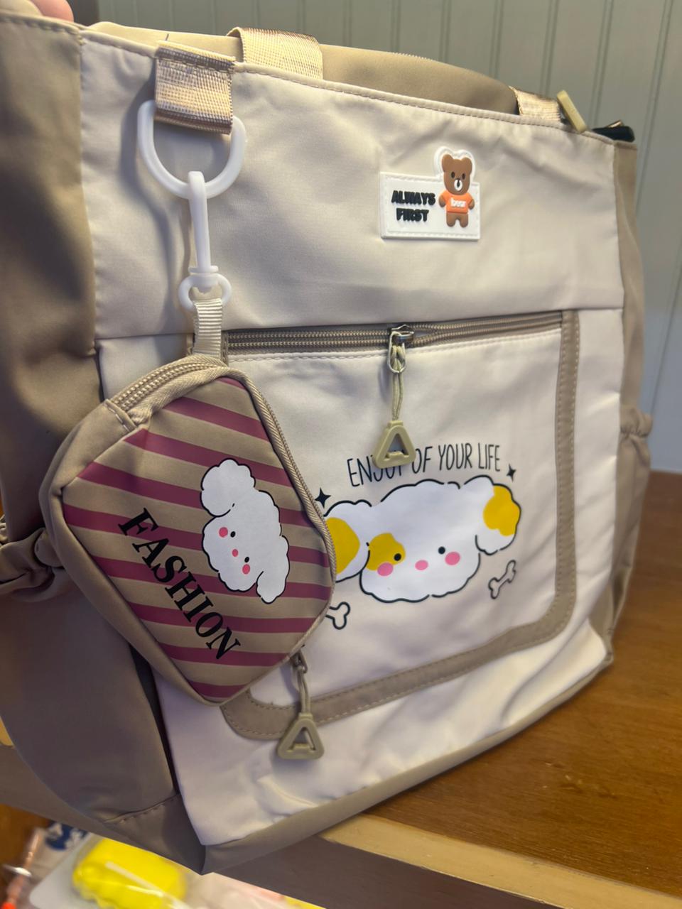 Cute Cartoon Tote Bag with Mini Pouch – “Enjoy of Your Life” Design