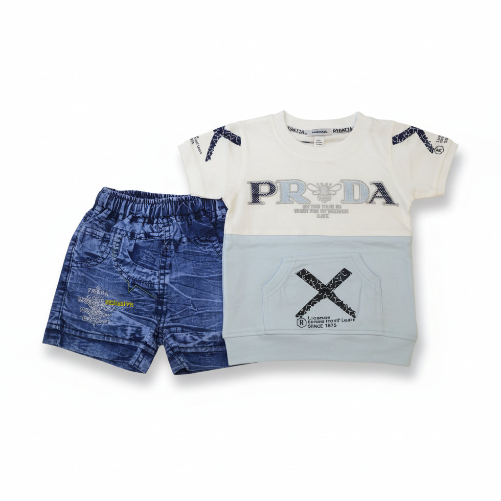 Boys PRDA Color Block T-Shirt & Denim Shorts Set 247