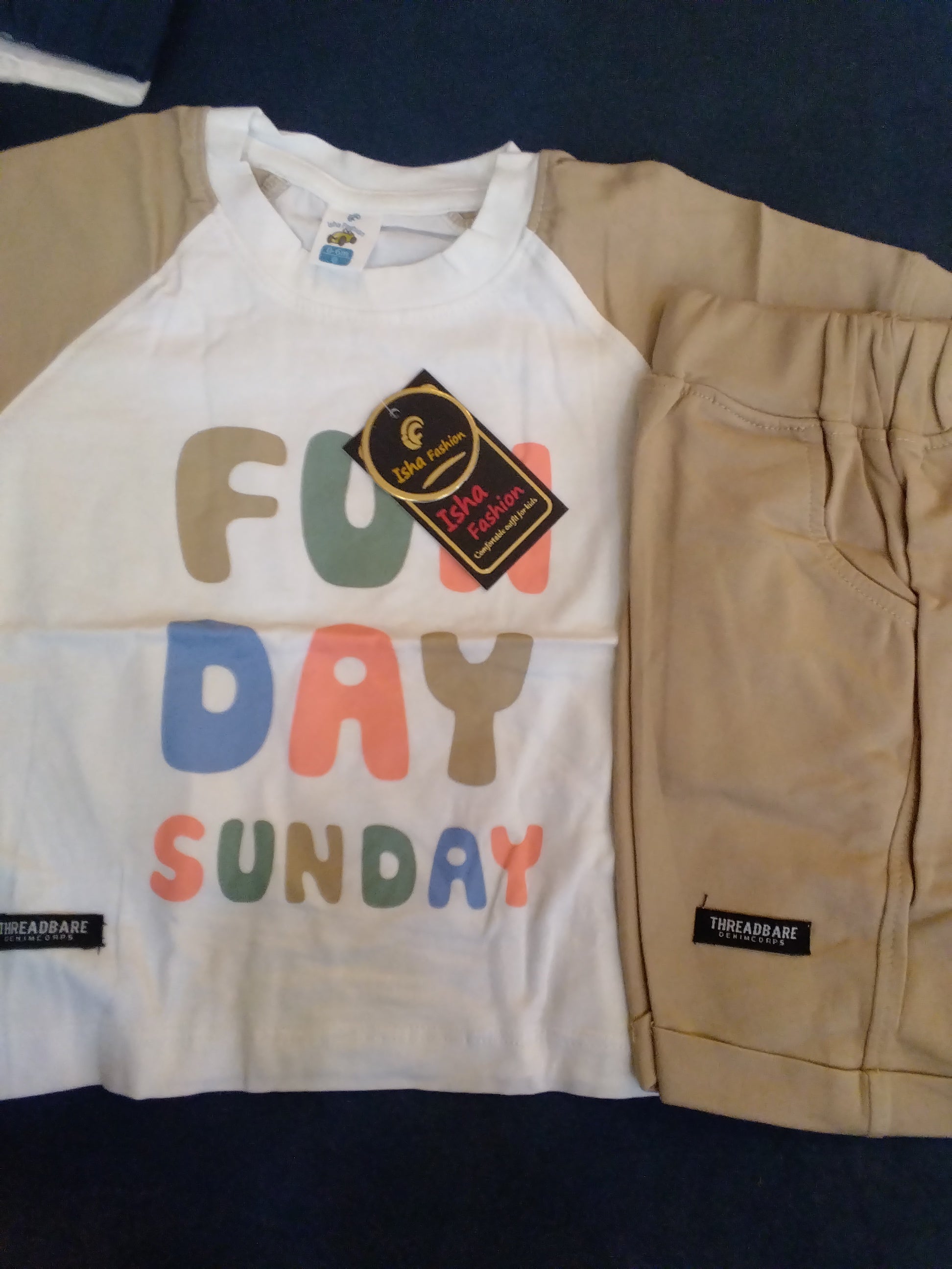 Kids Boys “Fun Day Sunday” Printed T-Shirt & Shorts Set 331