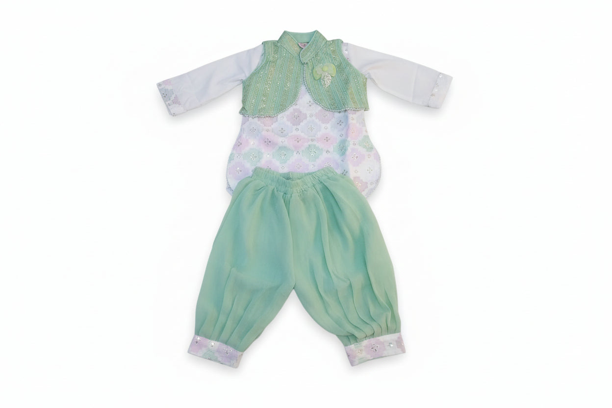 Girls Floral  Harem Pant Set with Shimmer Vest 255