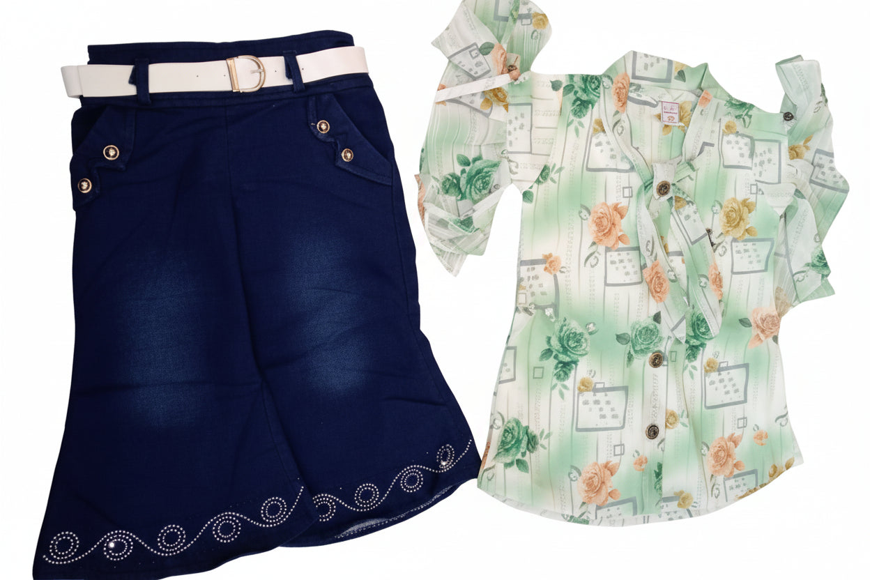 Girls Floral Printed Top & Skirt Set 146