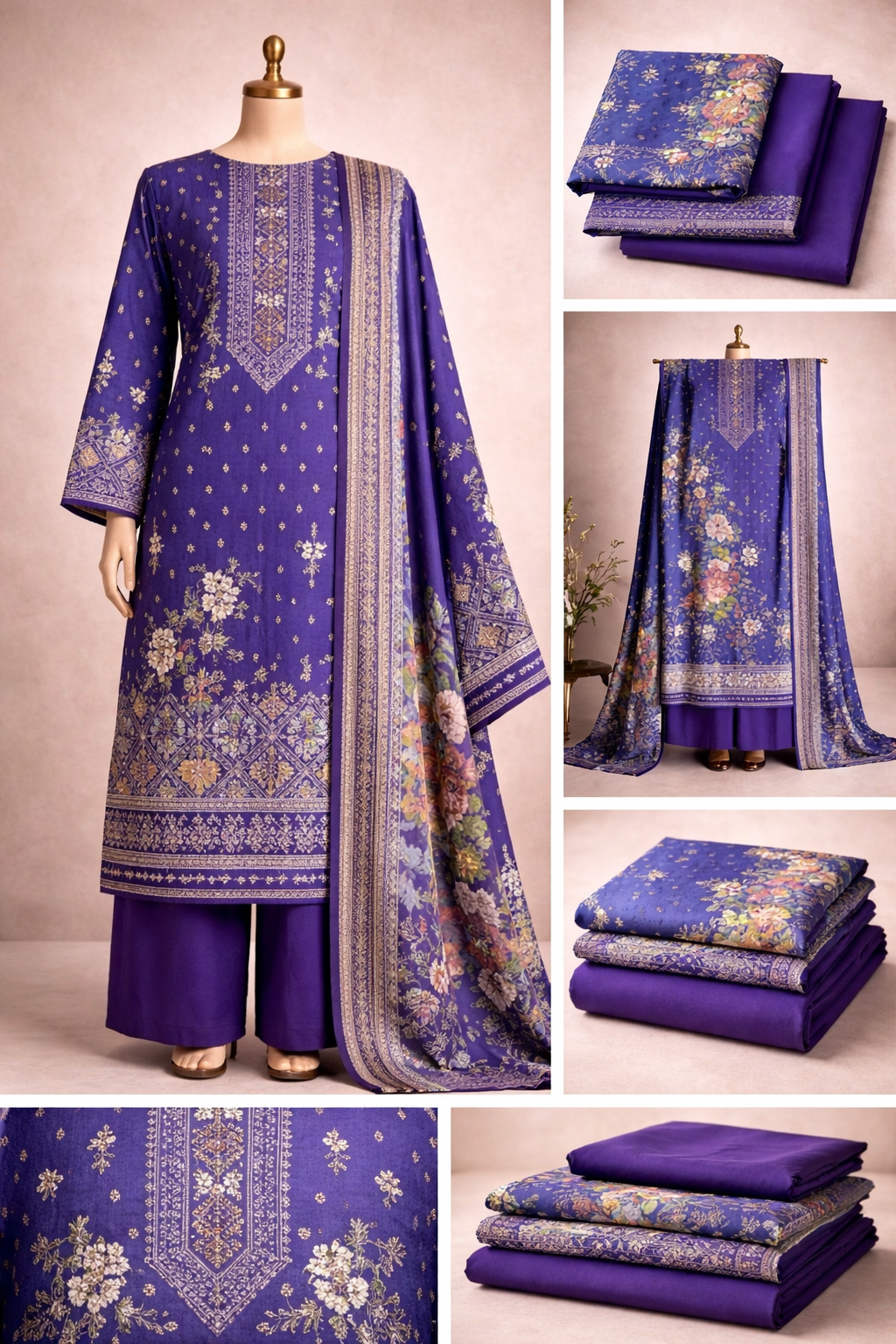 Premium Floral Printed Lawn Three Piece Suit Set 1139