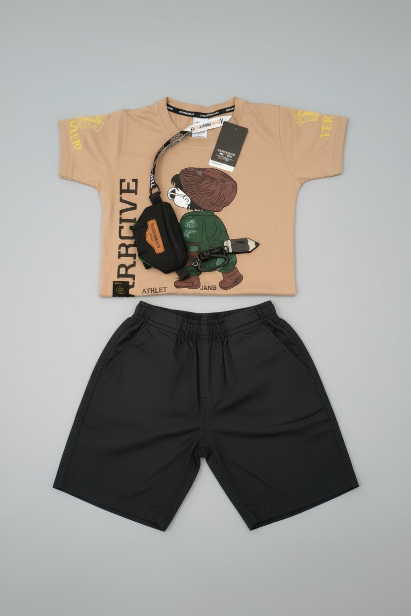Boys “ARCHIVE Athletics” Graphic T-Shirt & Cargo Jogger Set (With Mini Crossbody Pouch) 336