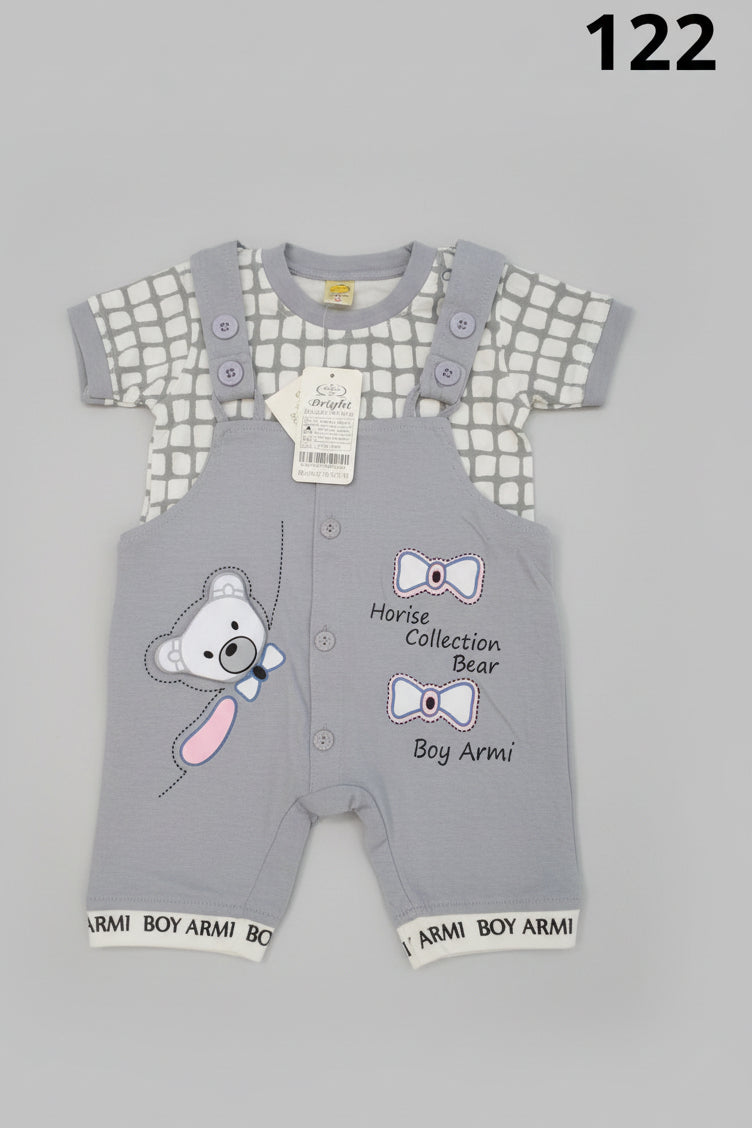 Baby Boy Cartoon Bear Dungaree Romper Set – 122