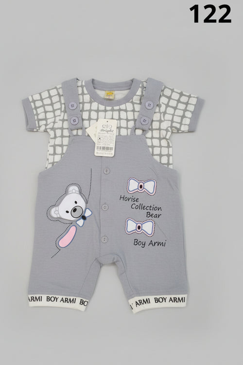Baby Boy Cartoon Bear Dungaree Romper Set – 122