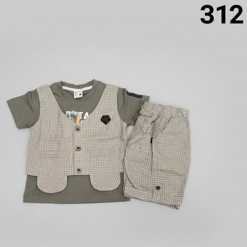 Baby Boy T-Shirt & Check Vest with Shorts Set 312