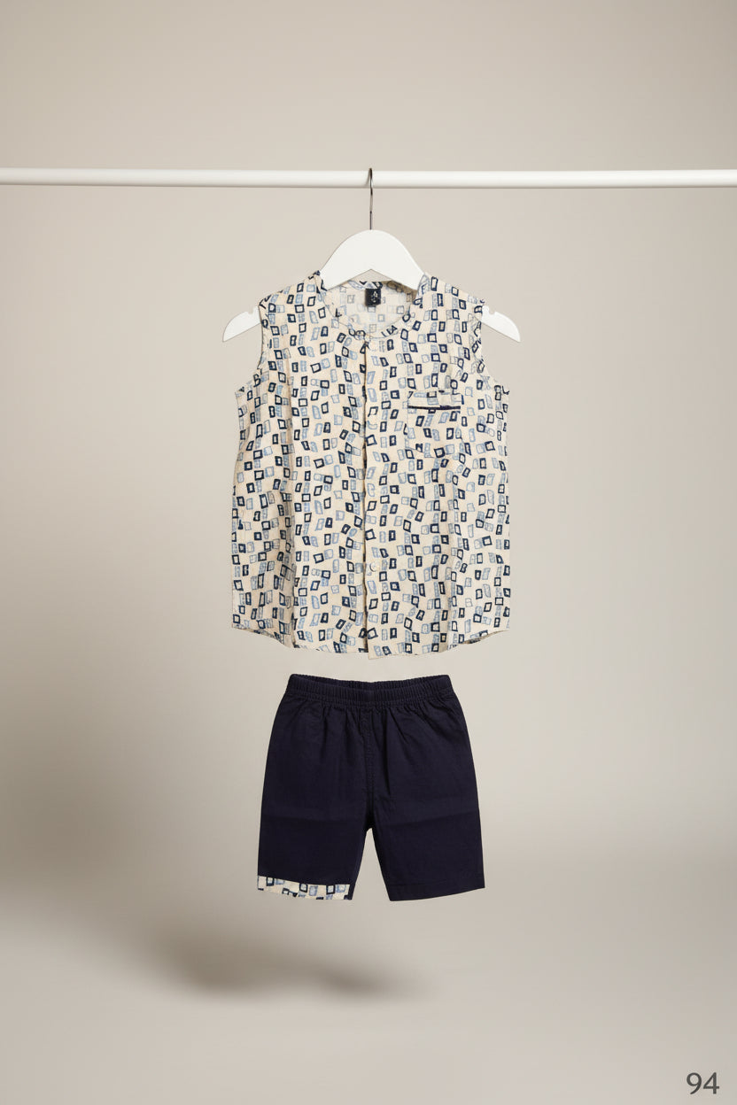 Kids Printed Sleeveless Shirt & Solid Shorts Set 94