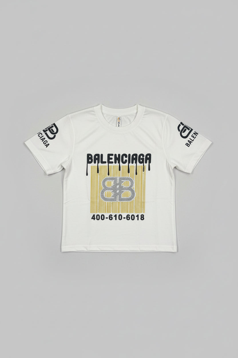 Alpana "Balenciaga" Inspired Graphic Streetwear T-Shirt – Dripping Logo & Rhinestone Detail 269