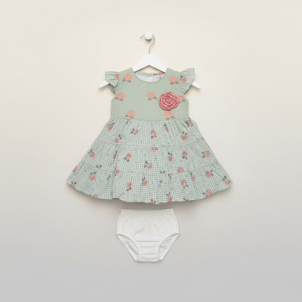Baby Girl Floral Checkered Frock Dress with Diaper Cover Set198