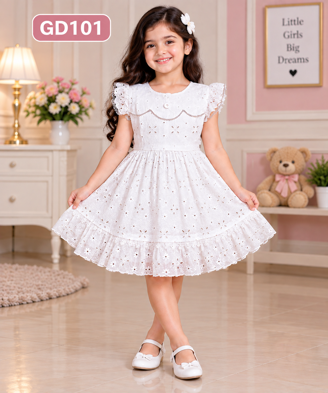 Girls Floral Eyelet Ruffle Party Dress – GD101