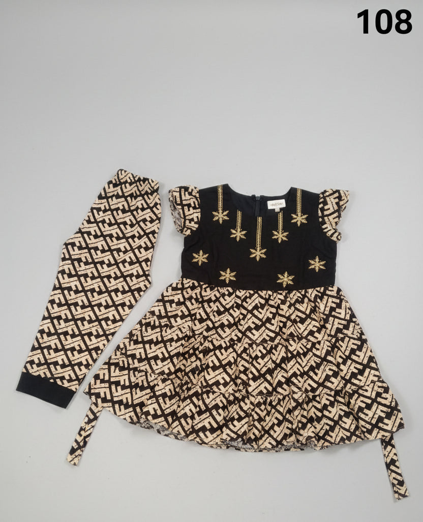 Baby Girl Embroidered Top & Printed Pant Set 107/108 - Cream & black