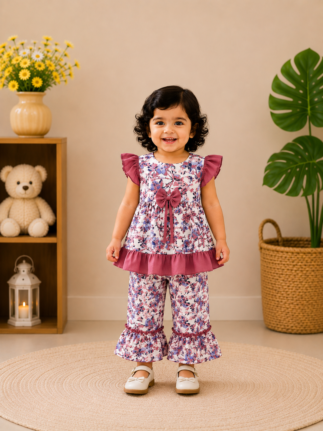 Premium Floral Ruffle Top & Pants Set for Girls-GD14