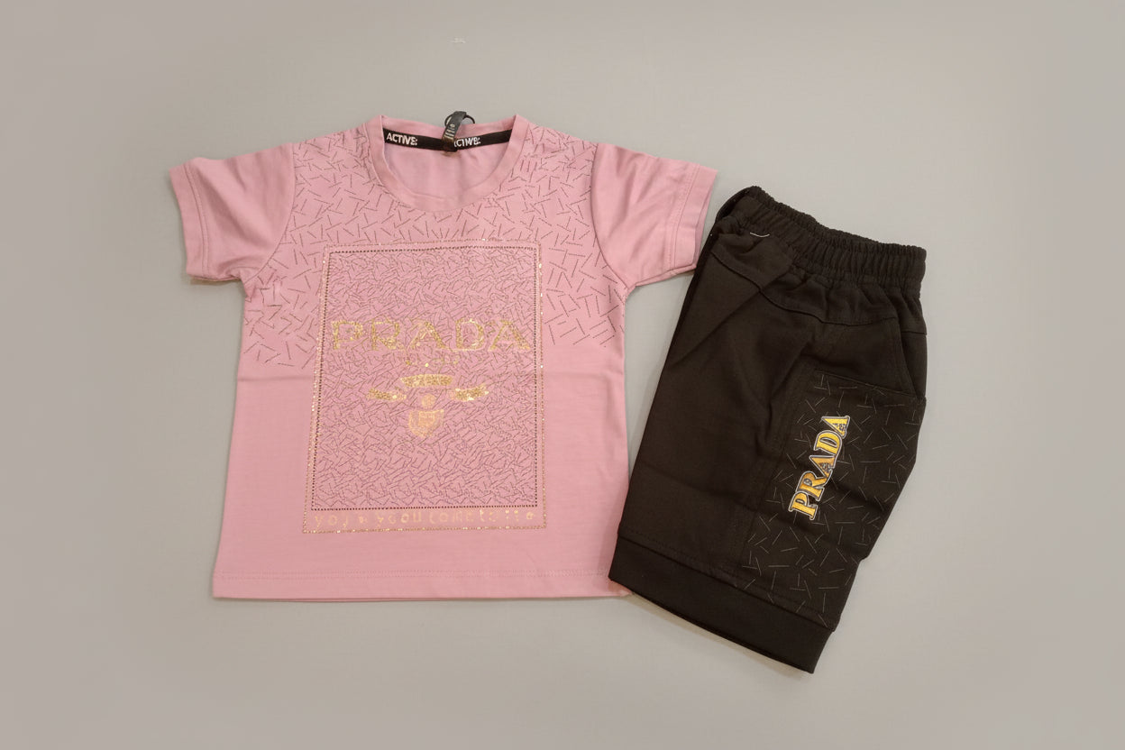 Girls PRADA Glitter Print T-Shirt & Cargo Pant Set 278