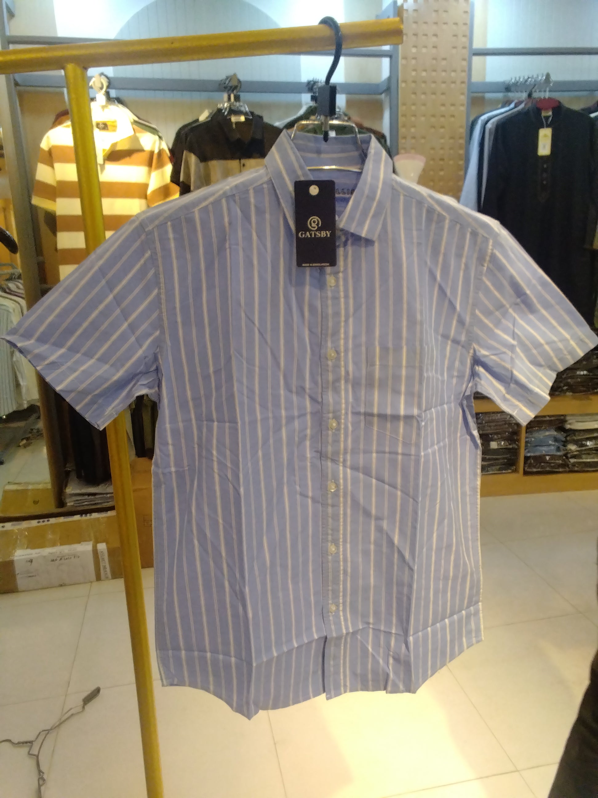 GATSBY MENS S/S SHIRT_ PERRY ELLIS 37 Sky Strip