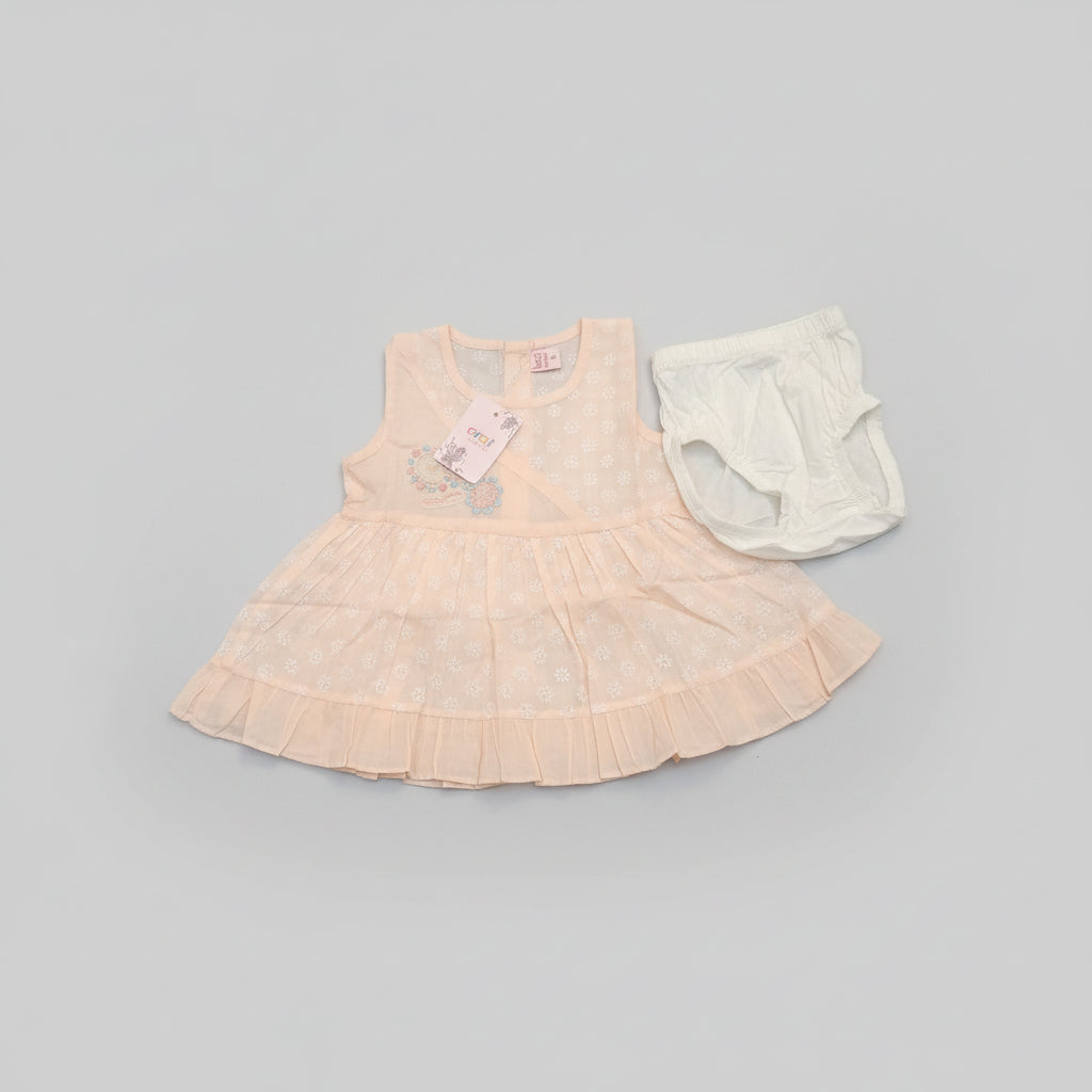 Baby Girls Sleeveless Embroidered Net Frock with Diaper Pant 103