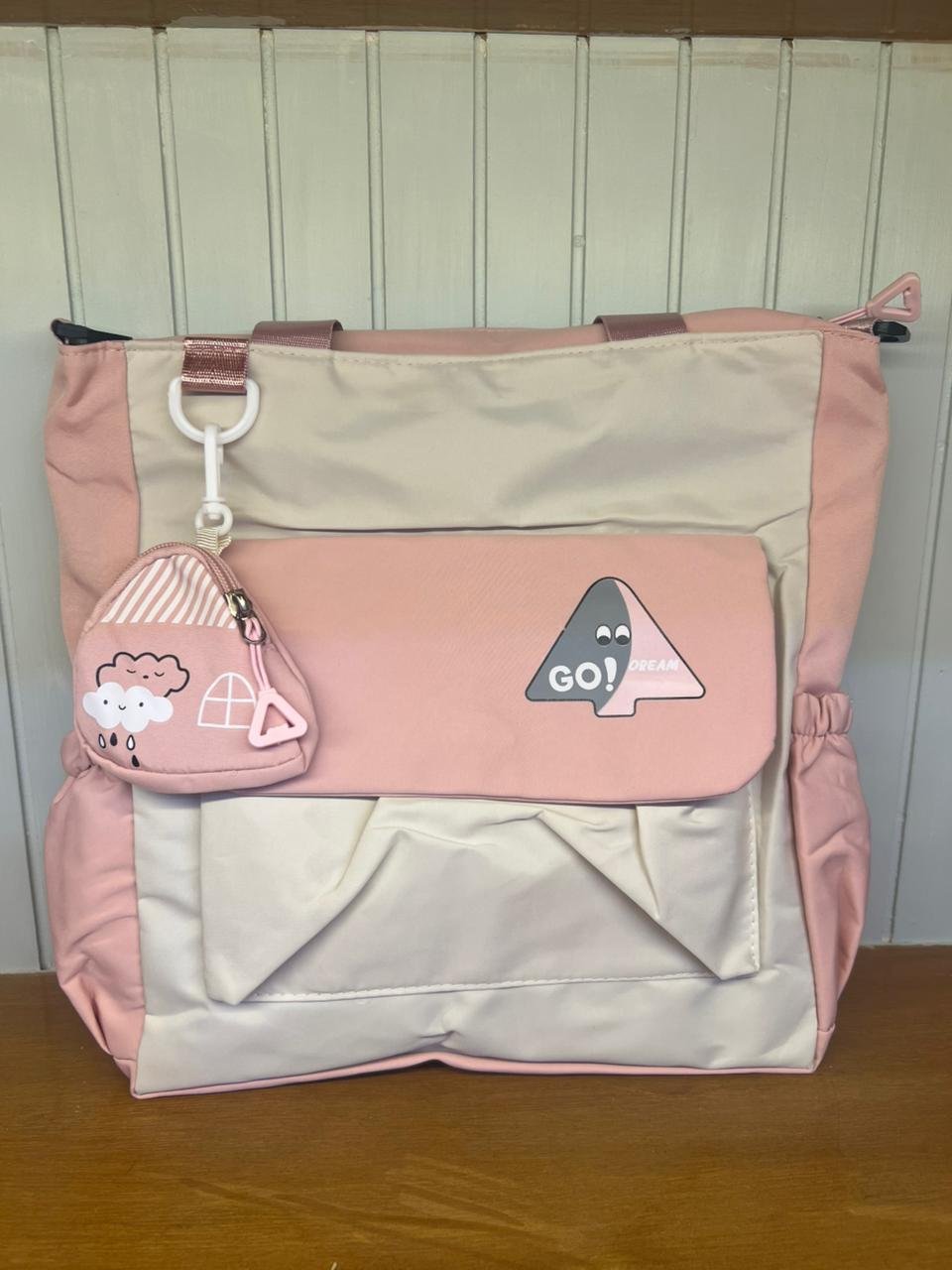 Cute Two-Tone Tote Bag with Mini Coin Pouch (Go! Dream Design)