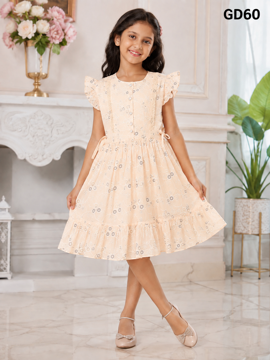 Pastel Bloom Flutter Sleeve Girls Dress-GD60