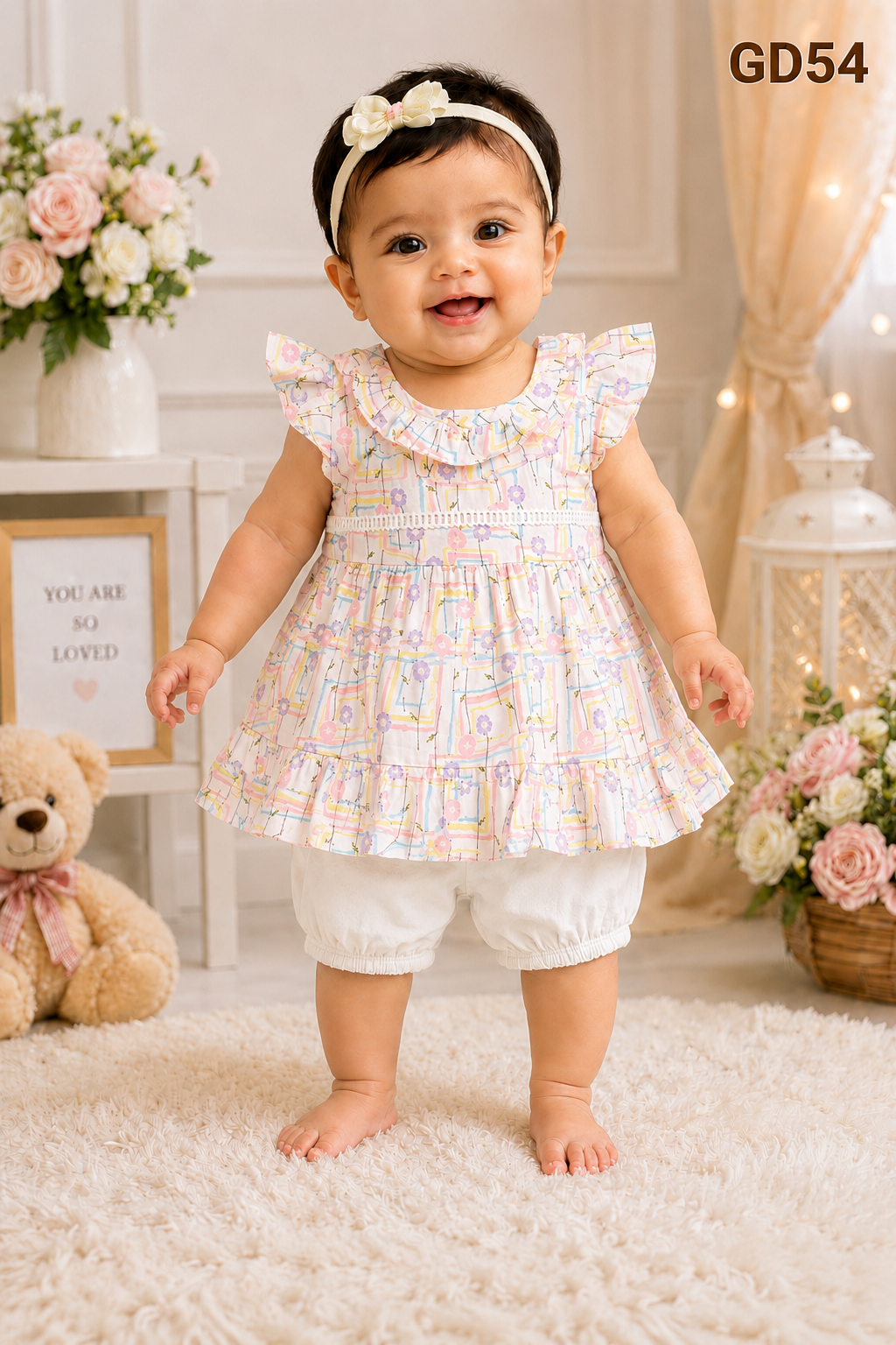 Pastel Ruffle Baby Girls Top & Bloomers Set-GD54