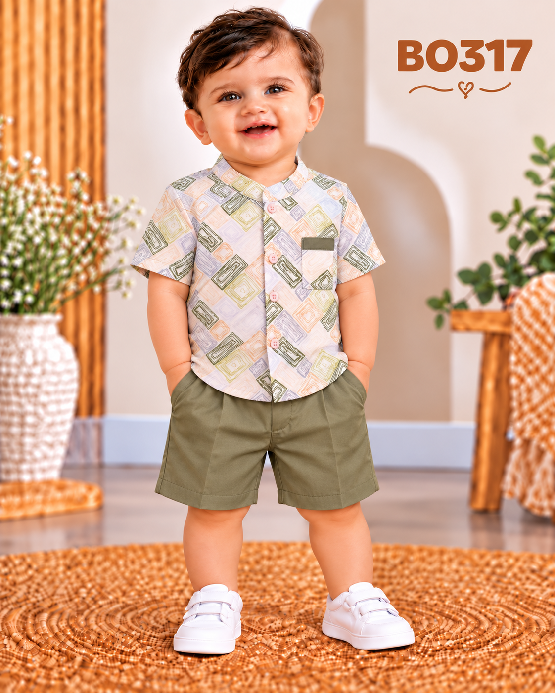 Boys Premium Geometric Print Shirt & Shorts Set – BO317