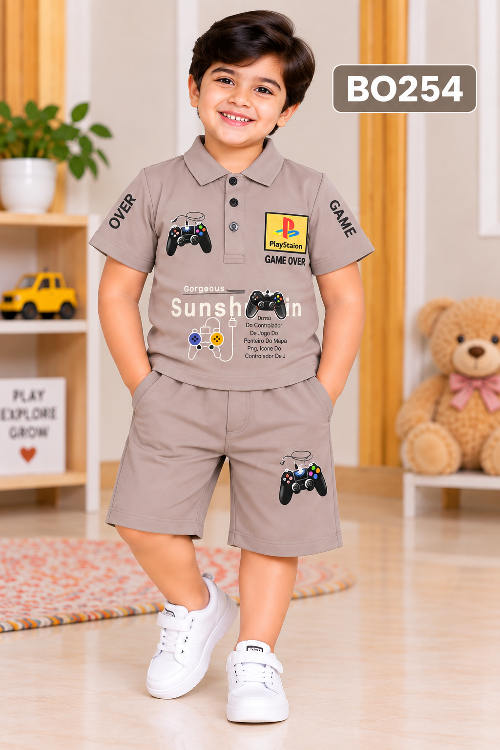 Boys Gamer Graphic Polo T-Shirt & Matching Shorts Set – BO254