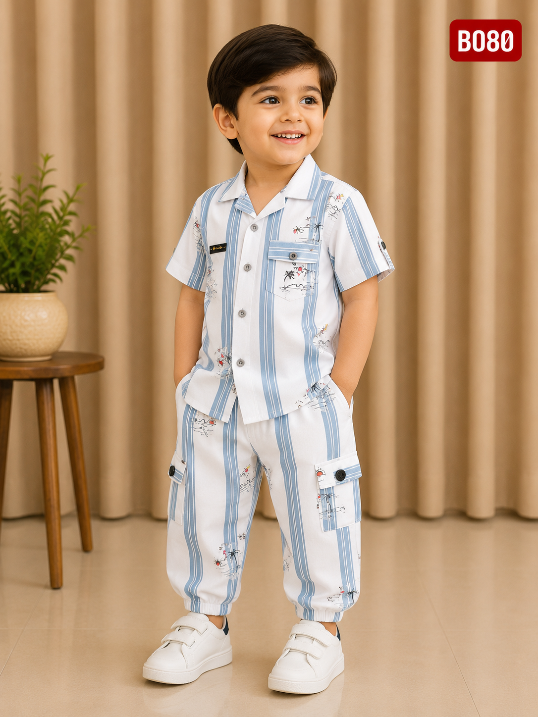 Premium Boys Stripe & Print Cargo Co-Ord Set _BO80