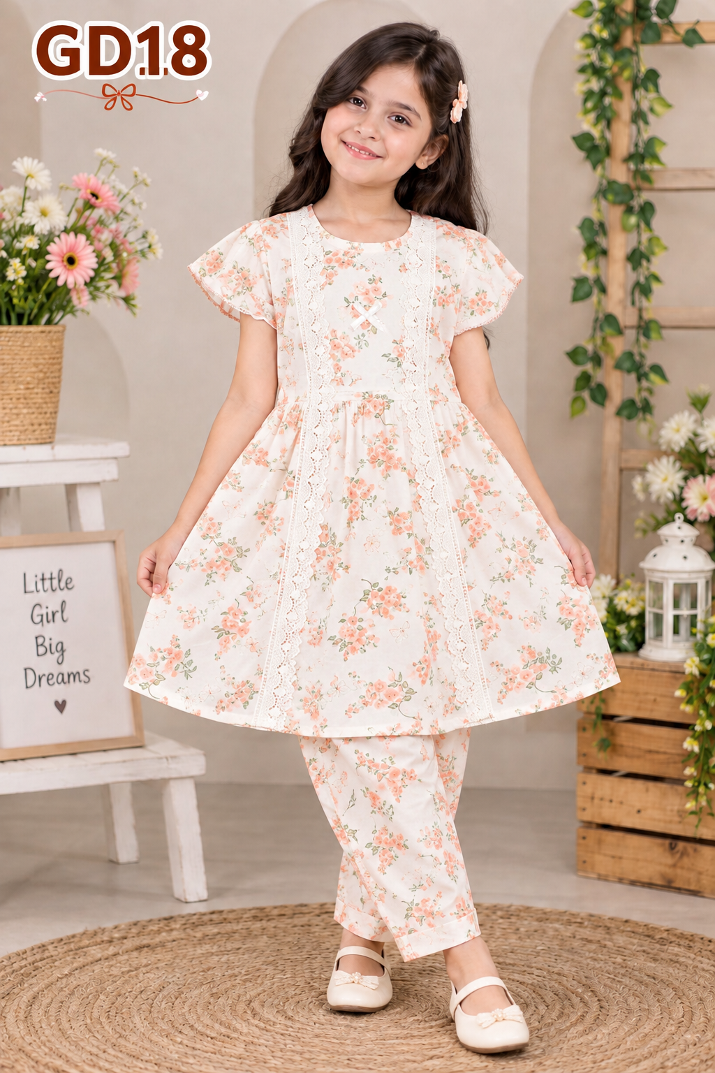 Girls Floral Lace Top & Pant Set-GD18