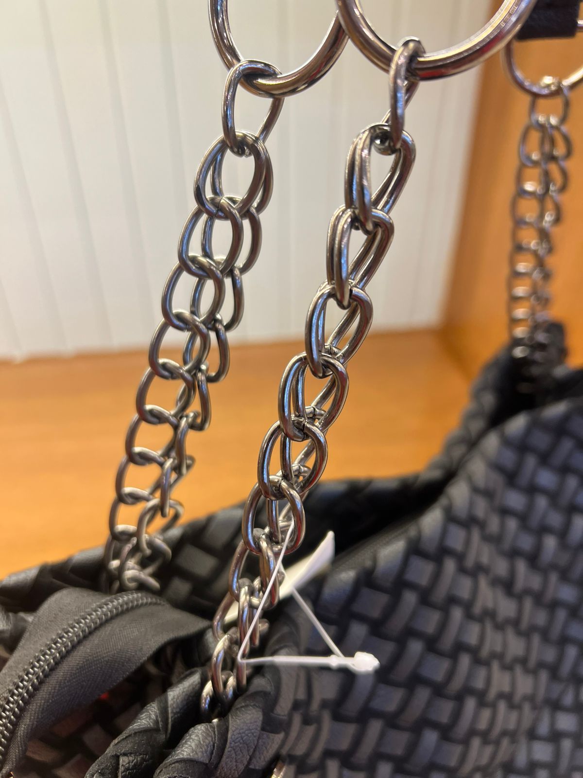 Women’s Woven Chain Shoulder Bag with Long Strap & Mini Pouch