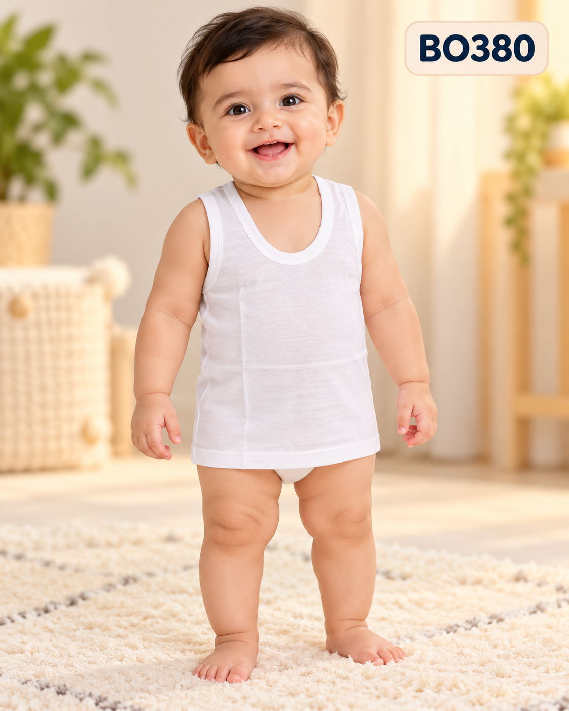 Boys’ Classic White Sleeveless Cotton Vest-BO380